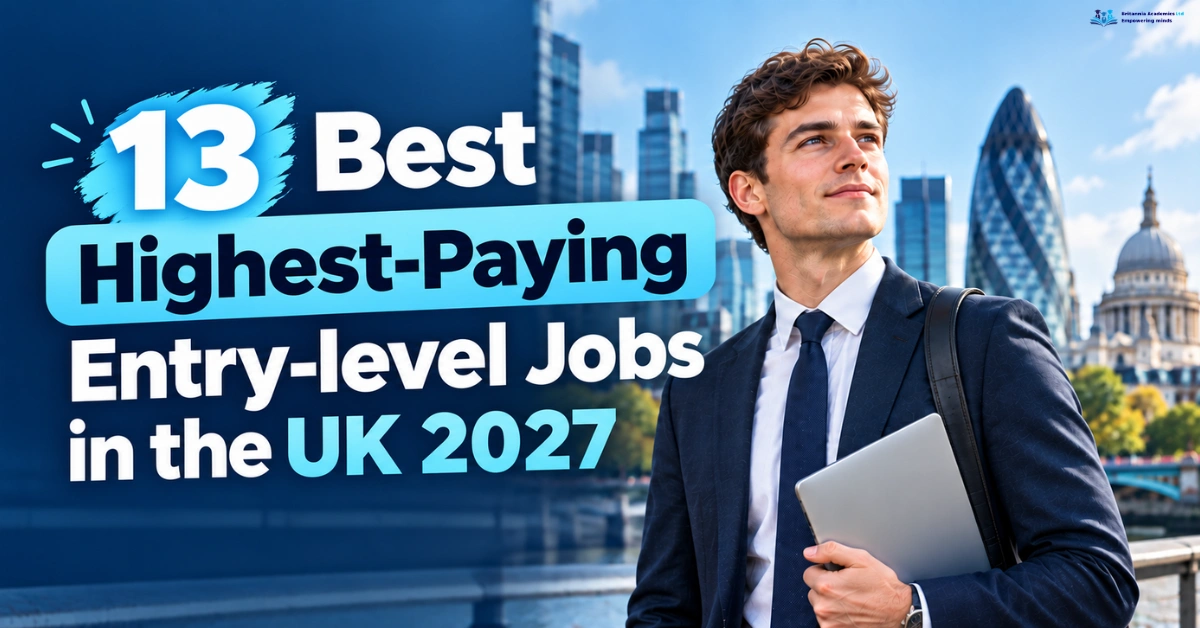 13 best highest-paying entry-level jobs in the UK in 2027, featuring a young professional in London