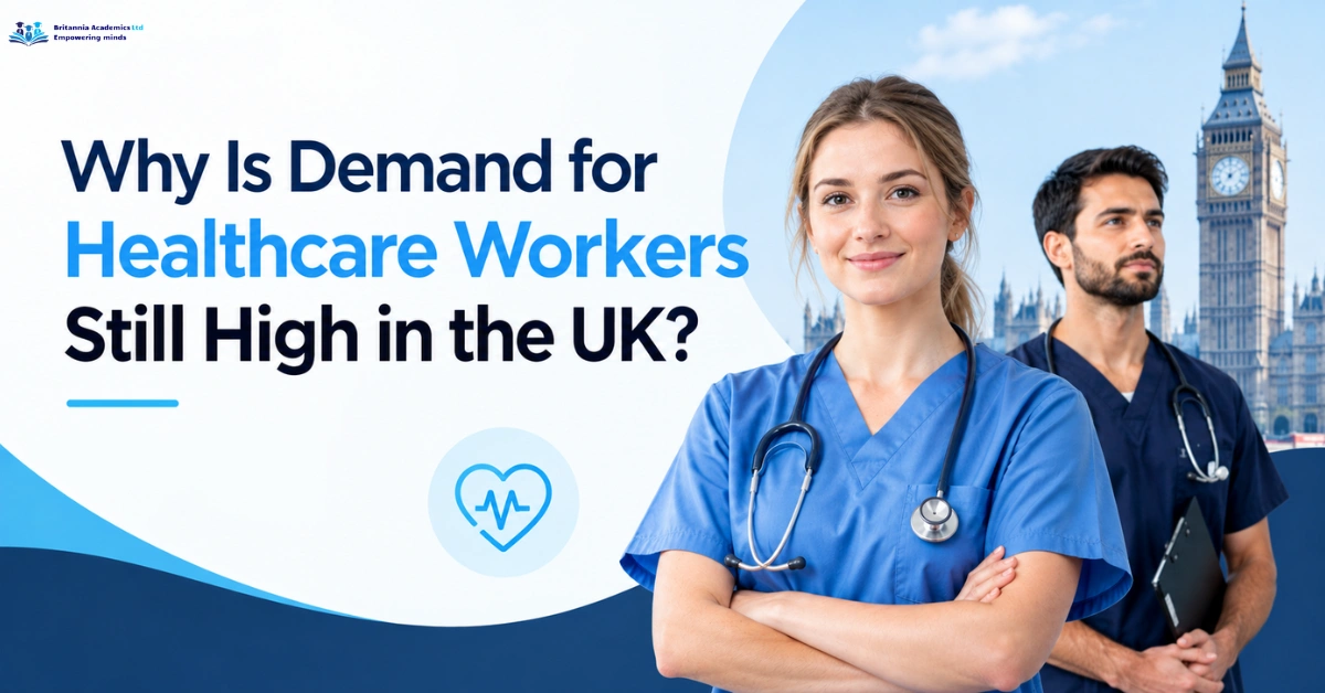 Healthcare workers in the UK standing in front of Big Ben, illustrating why demand for healthcare workers remains high in the UK.
